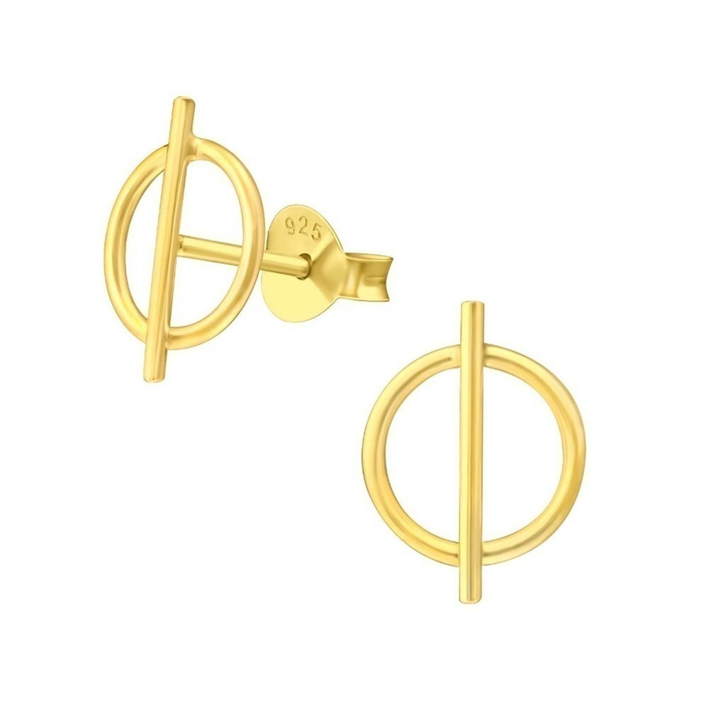 14k Gold Circle Bar Minimalist Stud Earrings